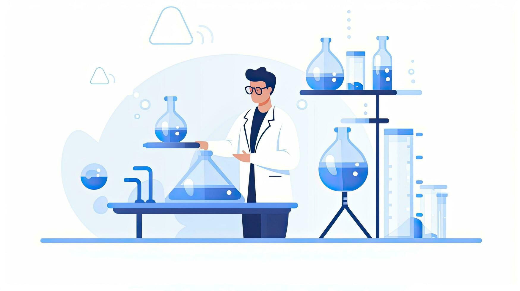 AI generated Minimalist UI illustration of a scientist conducting an experiment in a flat illustration style on a white background photo