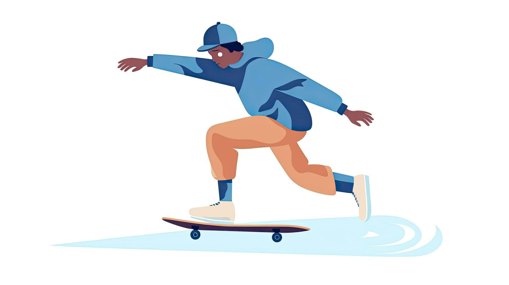 AI generated Minimalist Skateboarder Executing Tricks, Flat Design Illustration on White. photo