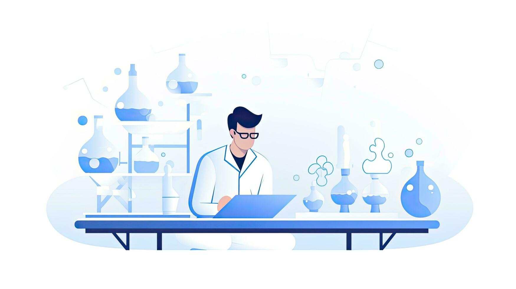 AI generated Minimalist UI illustration of a scientist conducting an experiment in a flat illustration style on a white background photo