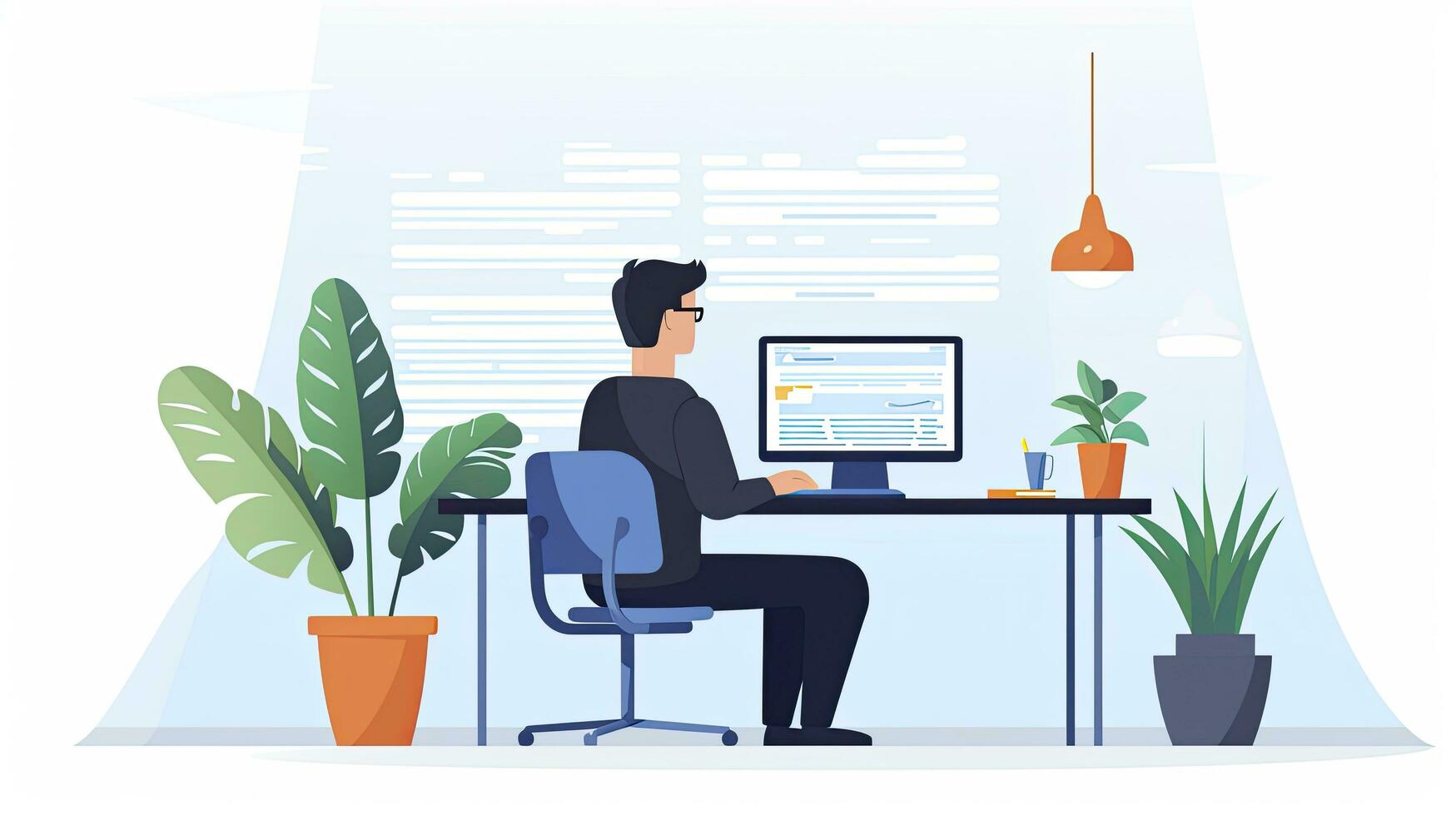 AI generated Minimalist UI illustration of a programmer debugging code in a flat illustration style on a white background photo