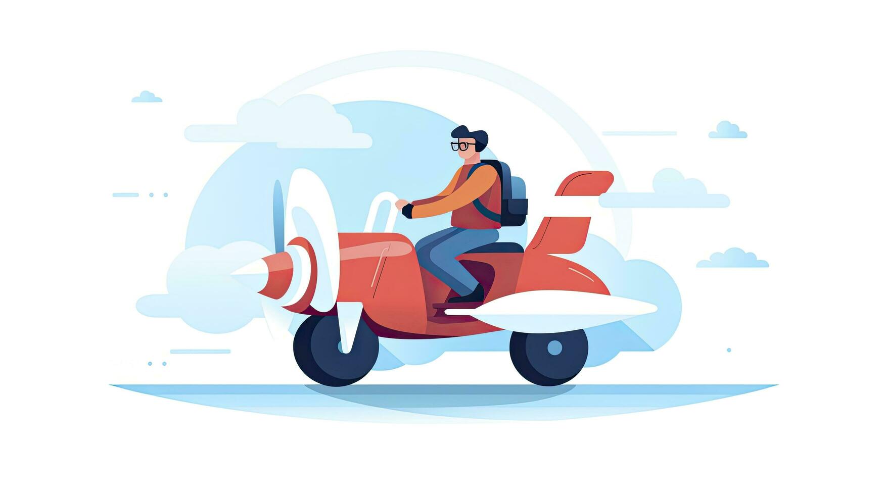 AI generated Minimalist UI illustration of a pilot flying a plane in a flat illustration style on a white background photo