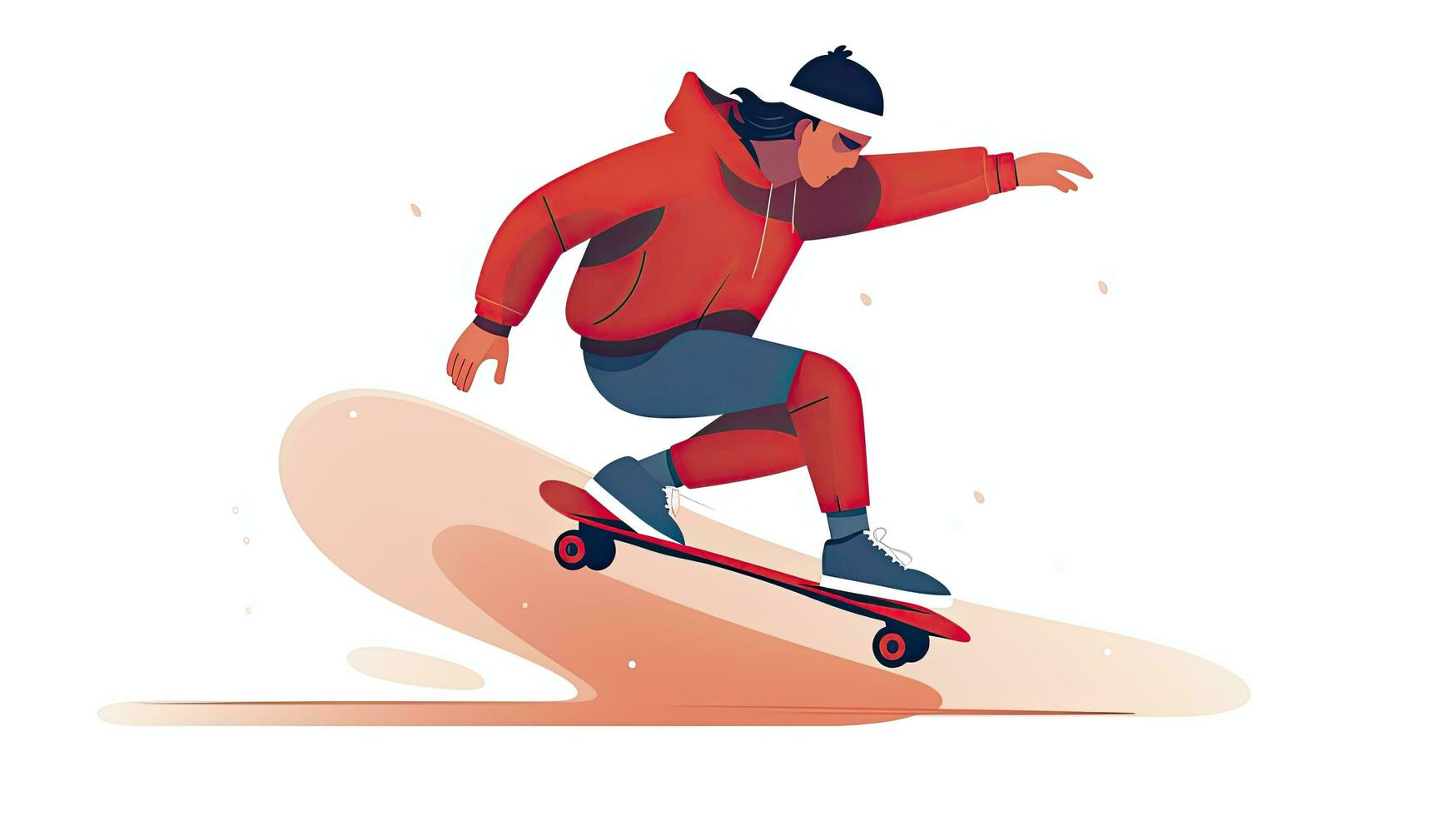 AI generated Minimalist Skateboarder Executing Tricks, Flat Design Illustration on White. photo