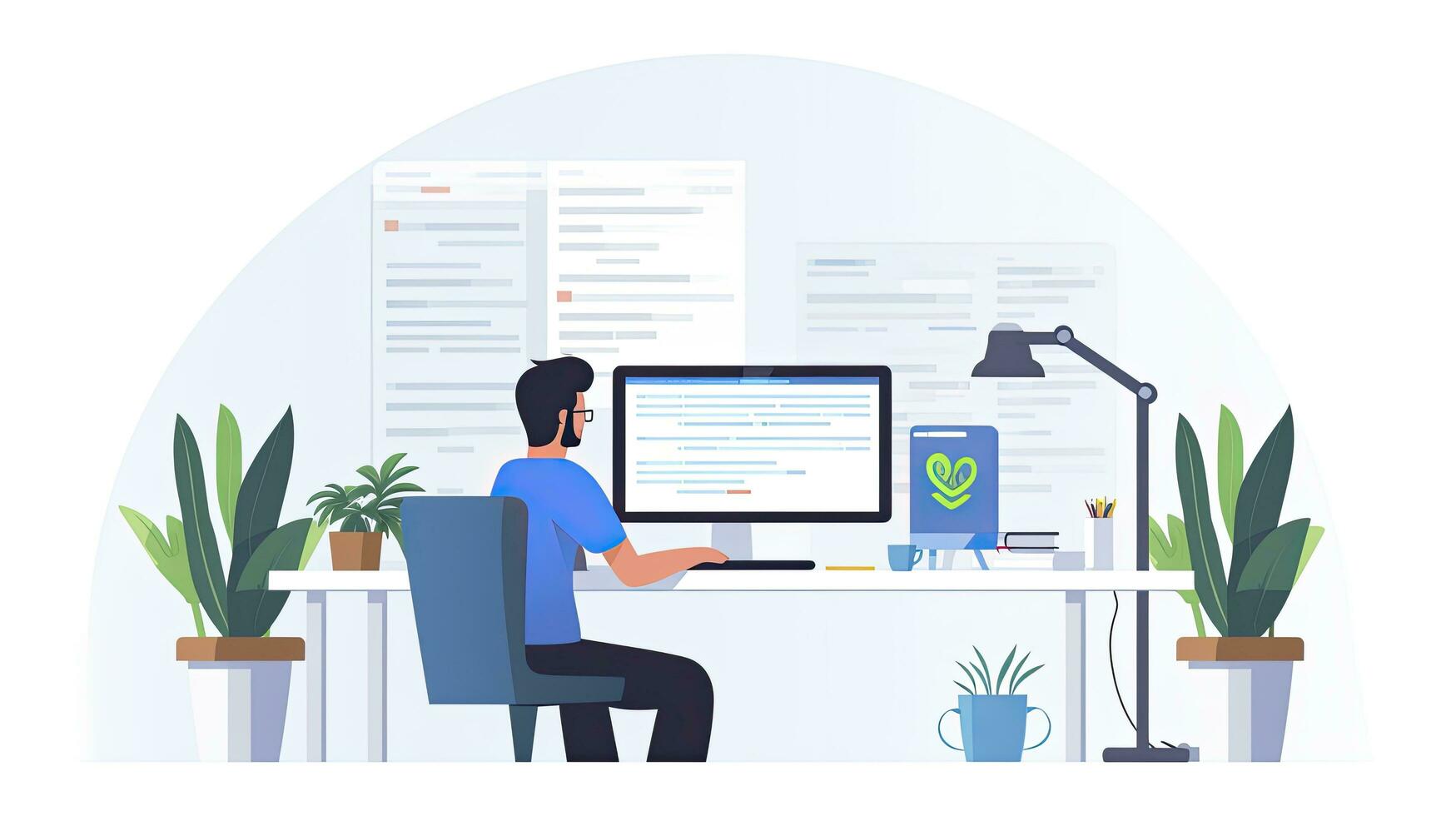 AI generated Minimalist UI illustration of a programmer debugging code in a flat illustration style on a white background photo