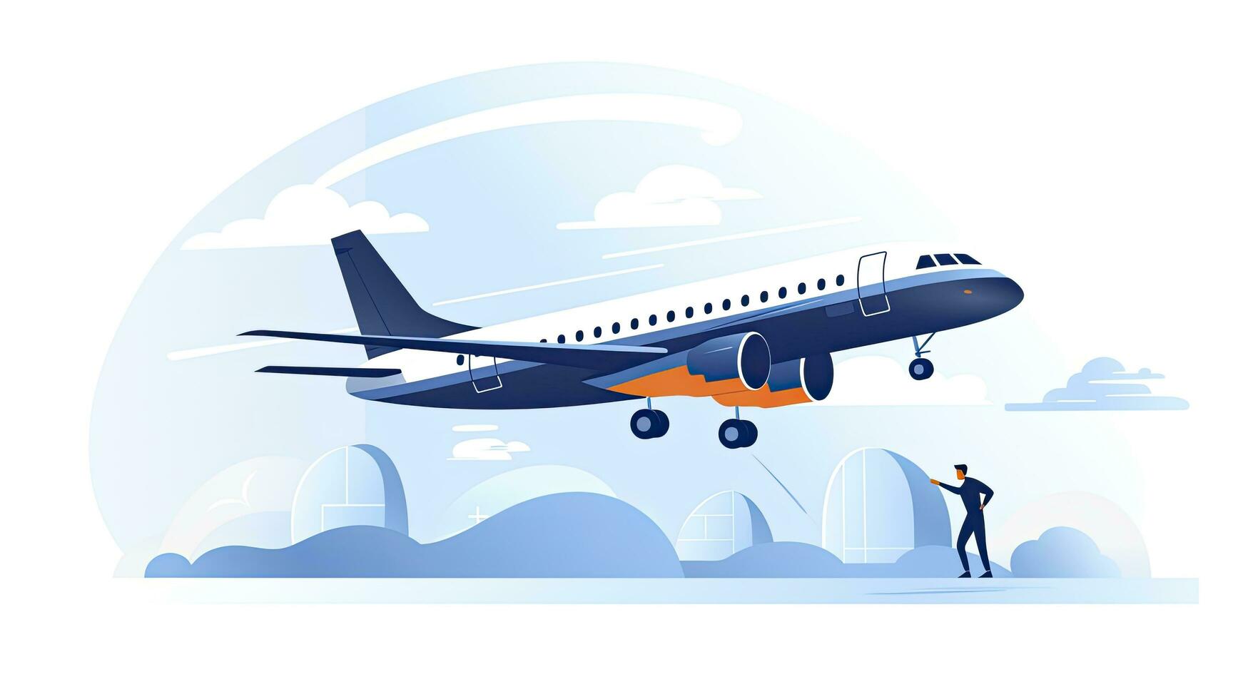 AI generated Minimalist UI illustration of a pilot flying a plane in a flat illustration style on a white background photo