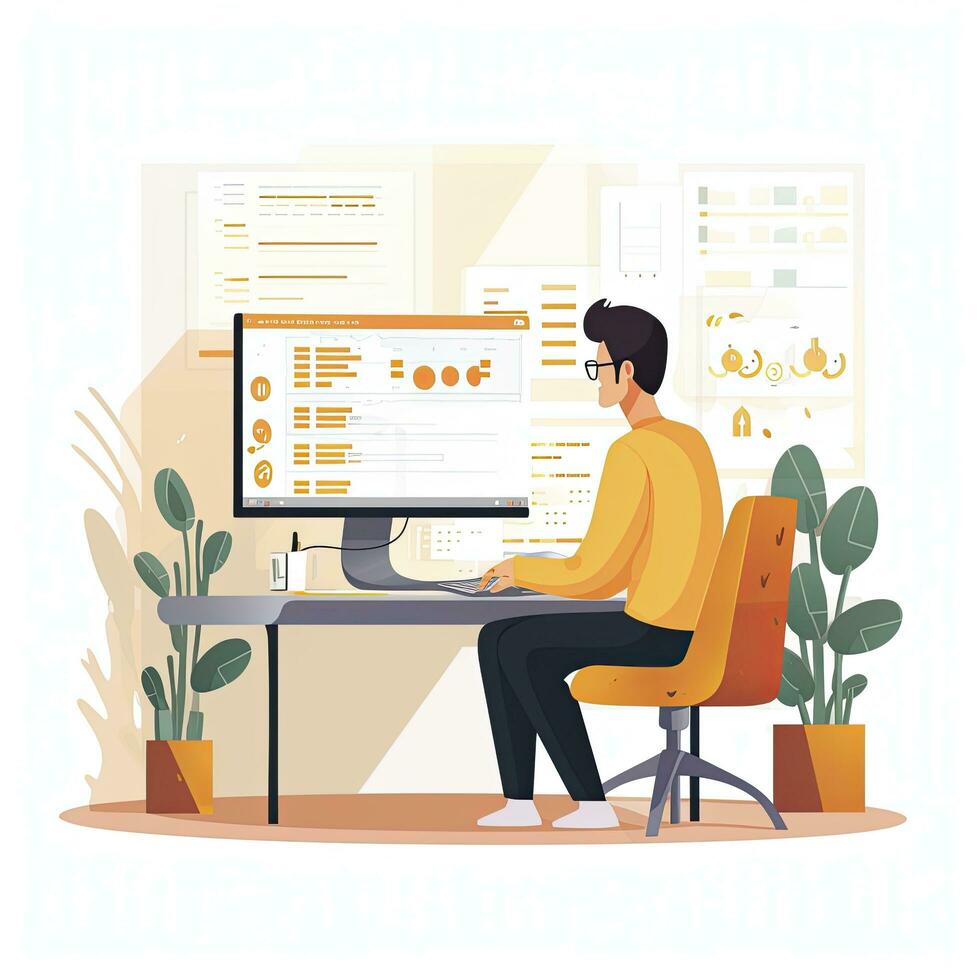 AI generated Minimalist UI illustration of a programmer debugging code in a flat illustration style on a white background photo