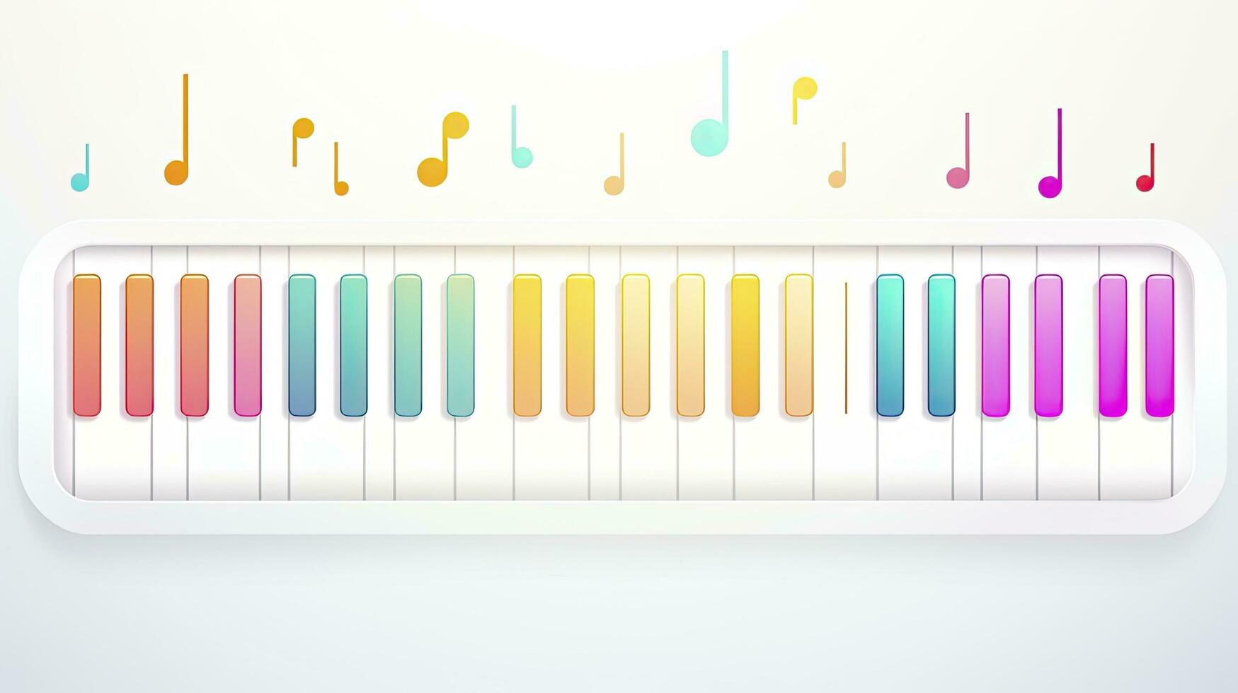 AI generated Minimalist UI illustration of a musical keyboard with notes emanating in a flat illustration. photo