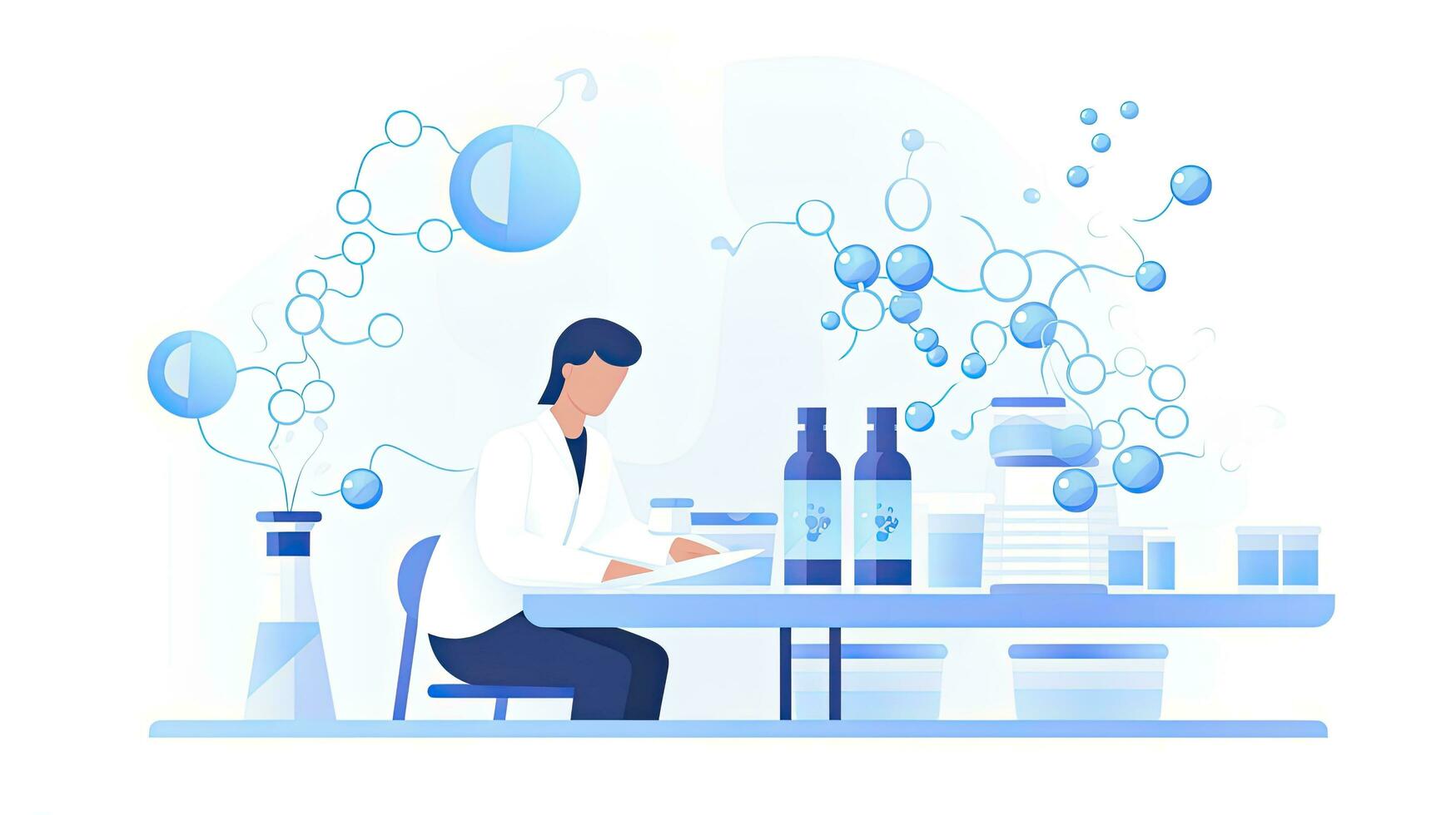 AI generated Minimalist UI illustration of a molecular biologist conducting DNA analysis in a flat illustration photo