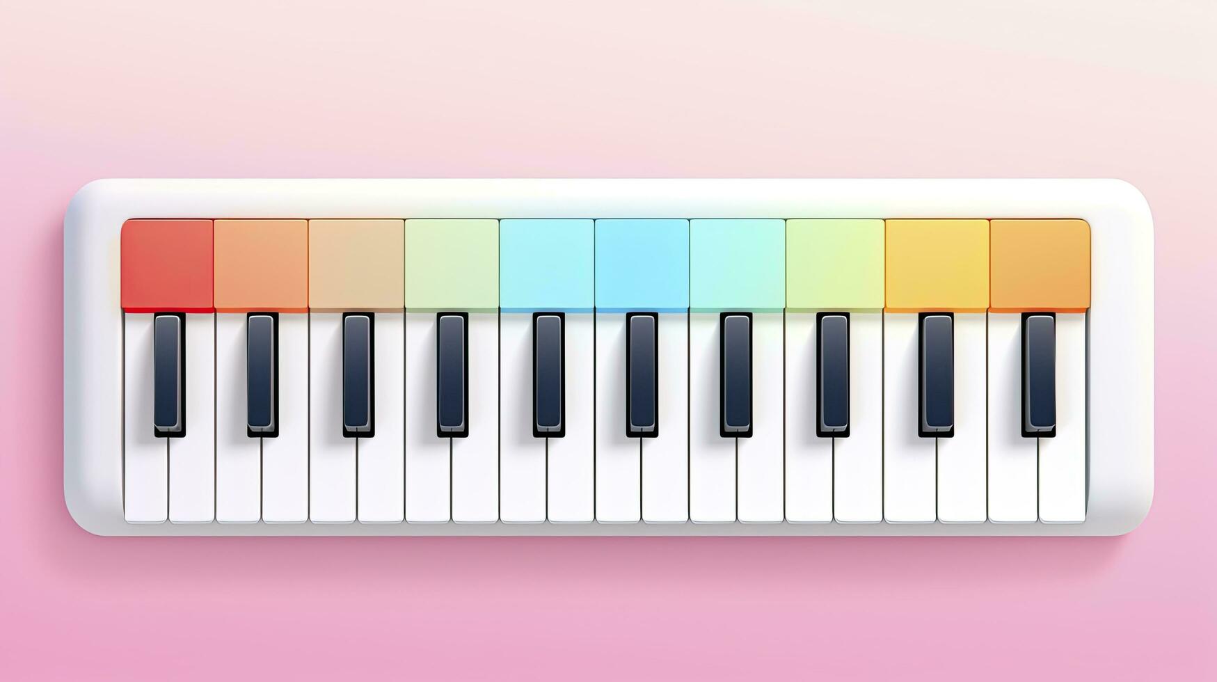 AI generated Minimalist UI illustration of a musical keyboard with notes emanating in a flat illustration. photo