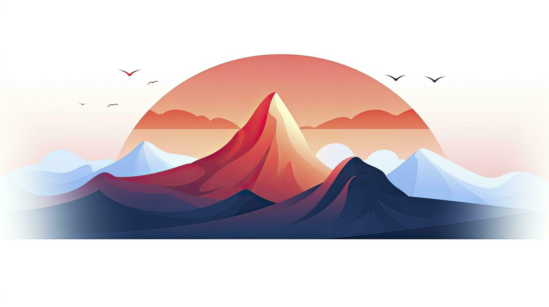 ai generado sereno montaña paisaje a amanecer minimalista ui, plano ilustración estilo foto