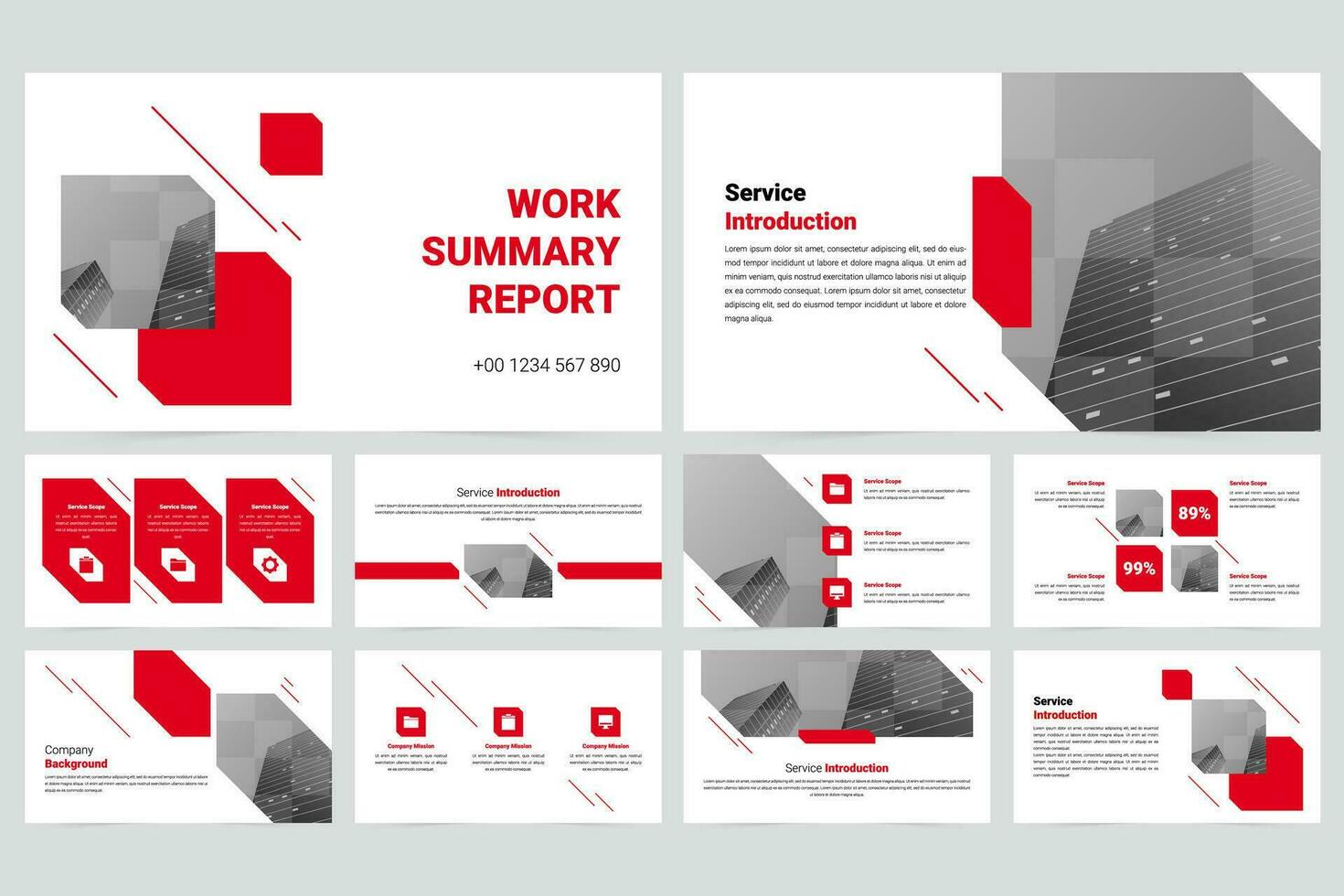 Red modern business work report slide presentation template vector