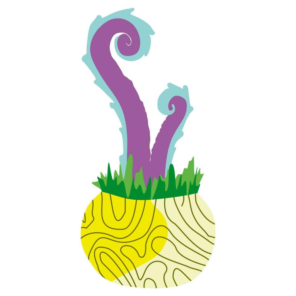 dibujos animados fantasía extraterrestre monstruo planta en flor maceta. vector naturaleza elemento ilustración aislado en blanco antecedentes. floral plano diseño arte, monstruo vistoso fantástico botánica personaje. mano dibujado Arte