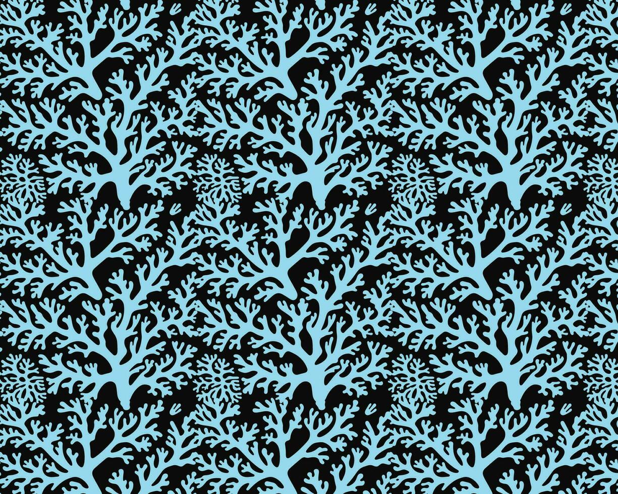 Light Blue Coral Reef Pattern on Solid Black Background vector