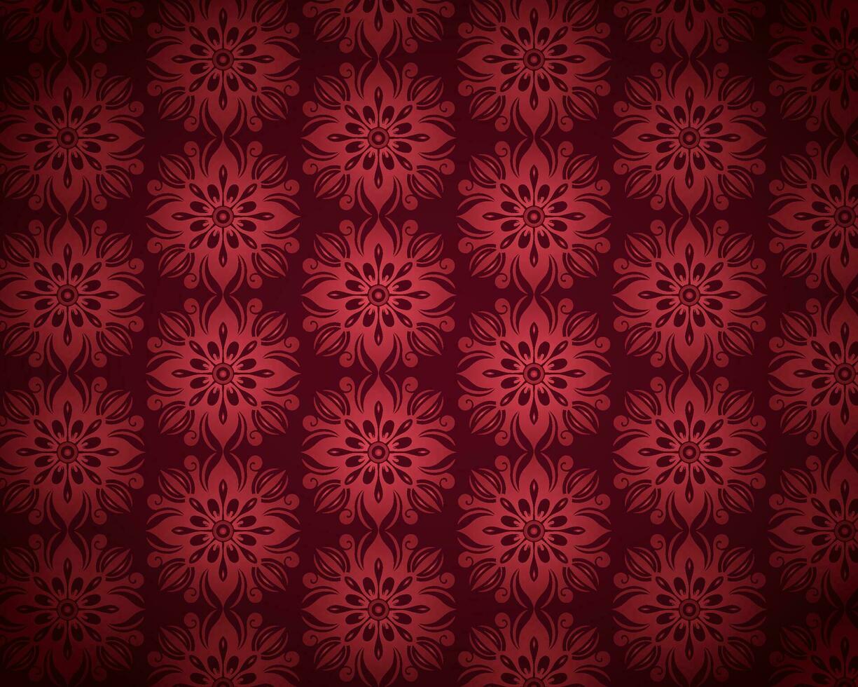 Red Floral Wallpaper with Symmetrical Flowers vector
