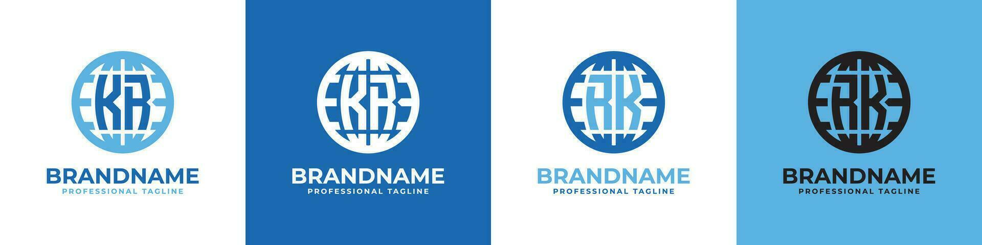 Letter KR and RK Globe Logo Set, suitable for any business with KR or RK initials. vector