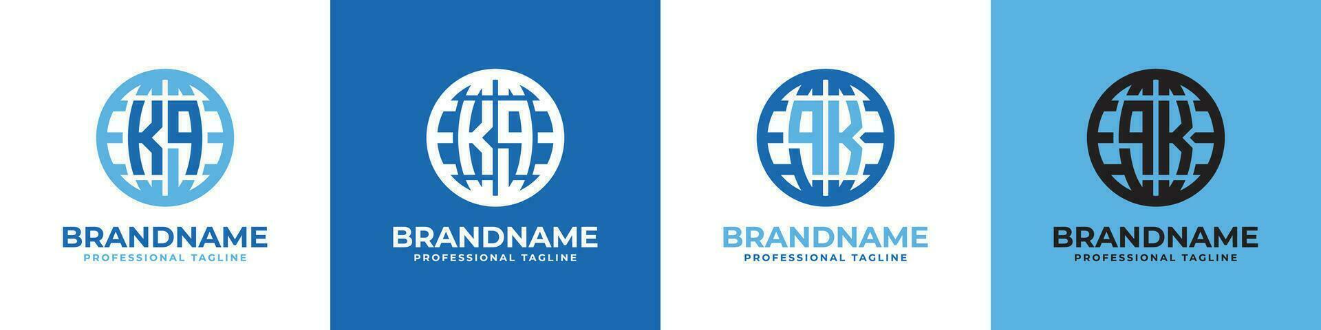 Letter KQ and QK Globe Logo Set, suitable for any business with KQ or QK initials. vector