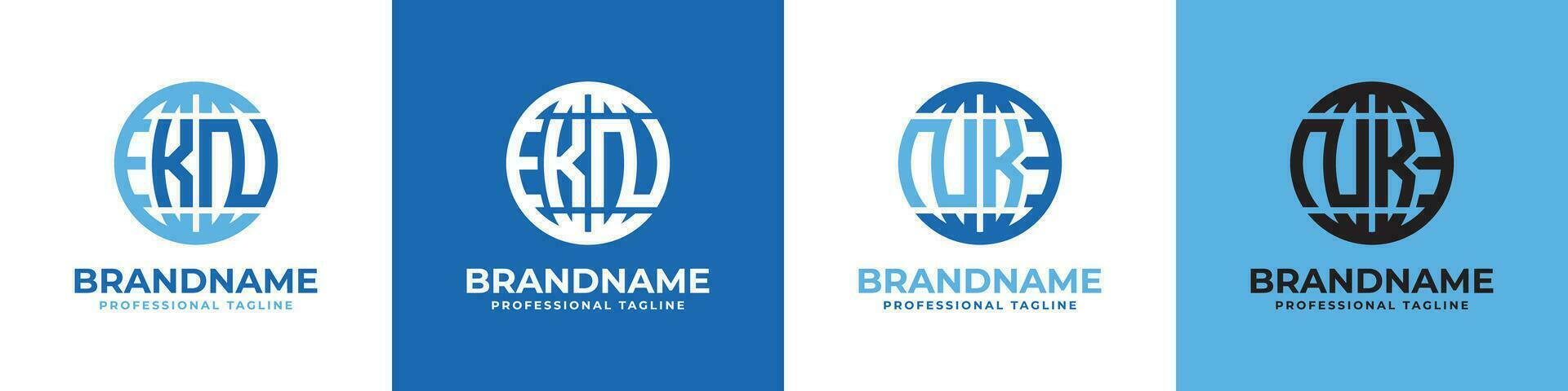 Letter KN and NK Globe Logo Set, suitable for any business with KN or NK initials. vector