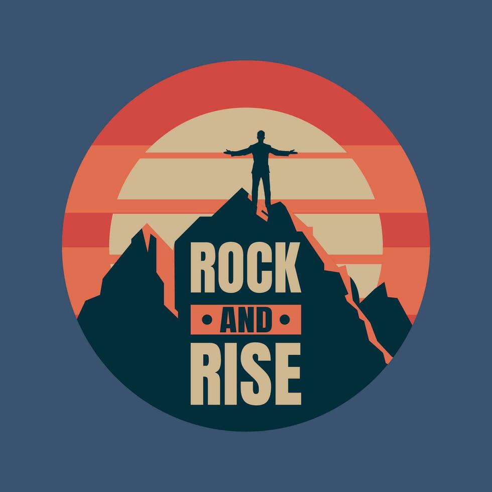 rock and rise mountain adventure t-shirt design vector