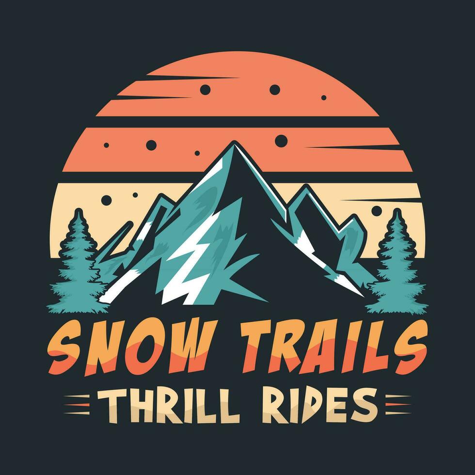 snow trails thrill rides mountain adventure t-shirt design vector