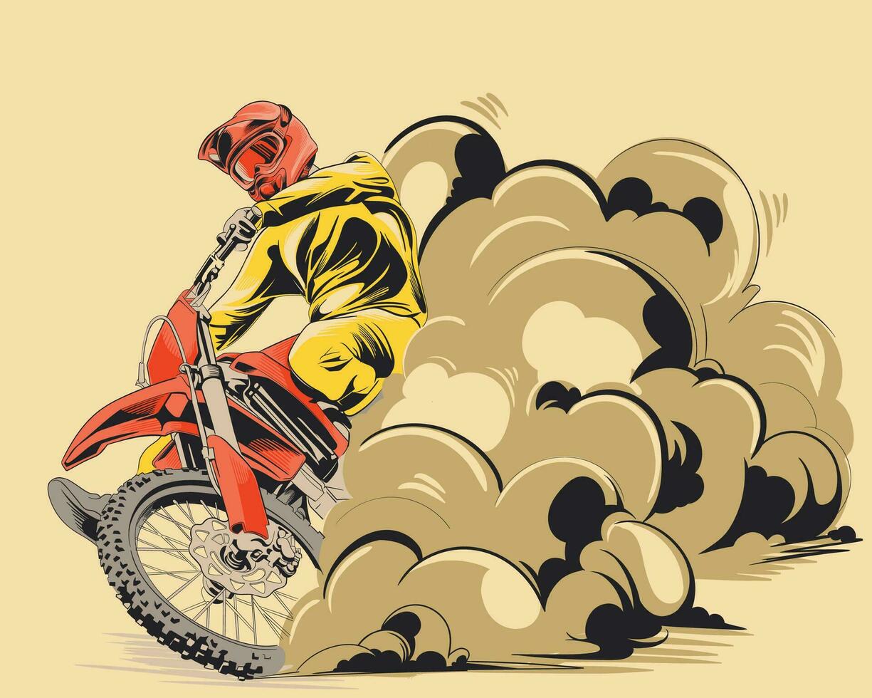 un motocross jinete en un motocicleta ilustración vector