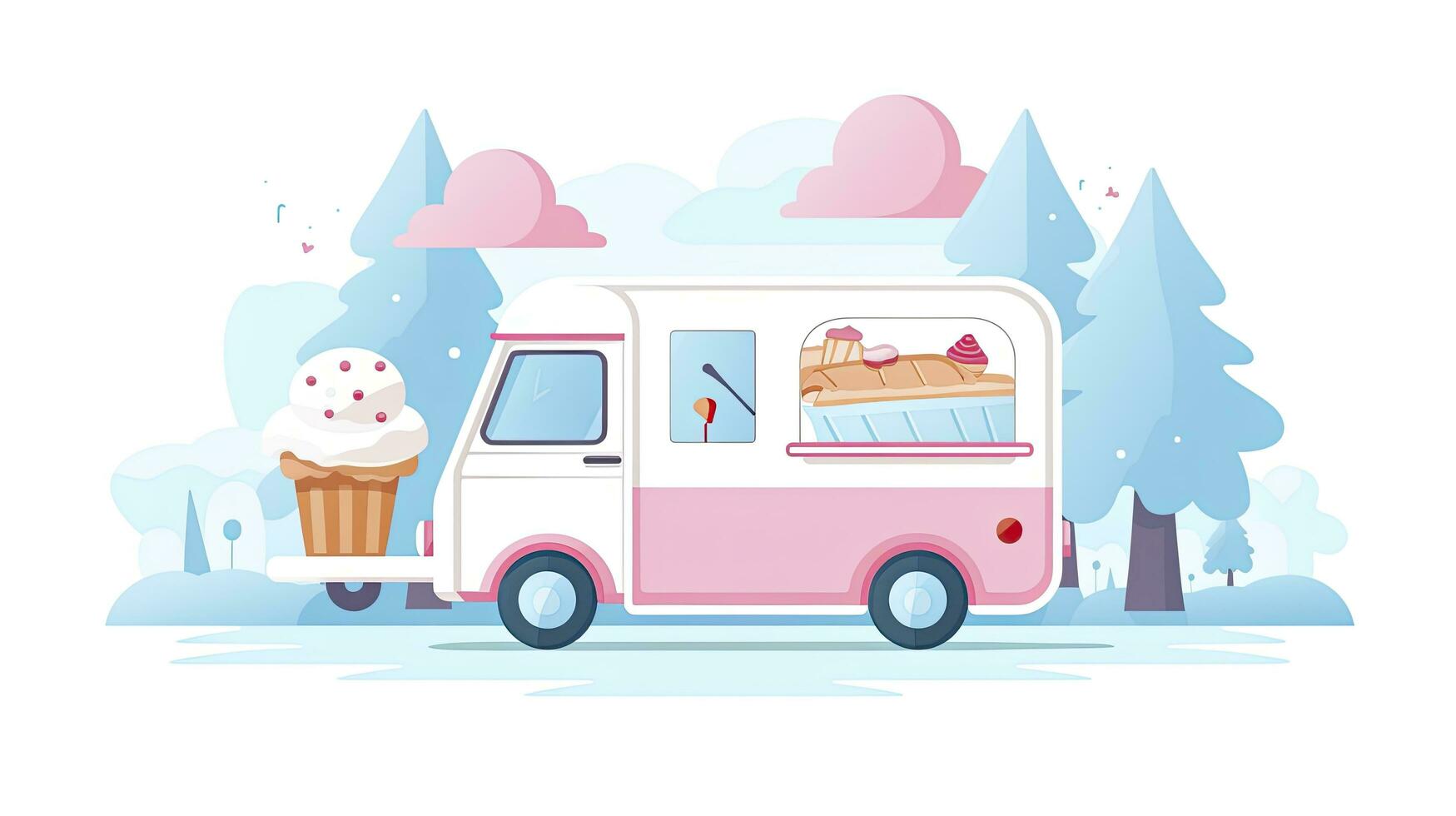 AI generated Charming Ice Cream Truck in Park Scene Minimalist UI, Flat Illustration photo