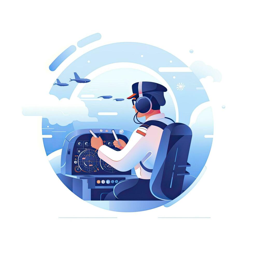 ai generado minimalista ui ilustración de un piloto volador un avión en un plano ilustración estilo en un blanco antecedentes foto