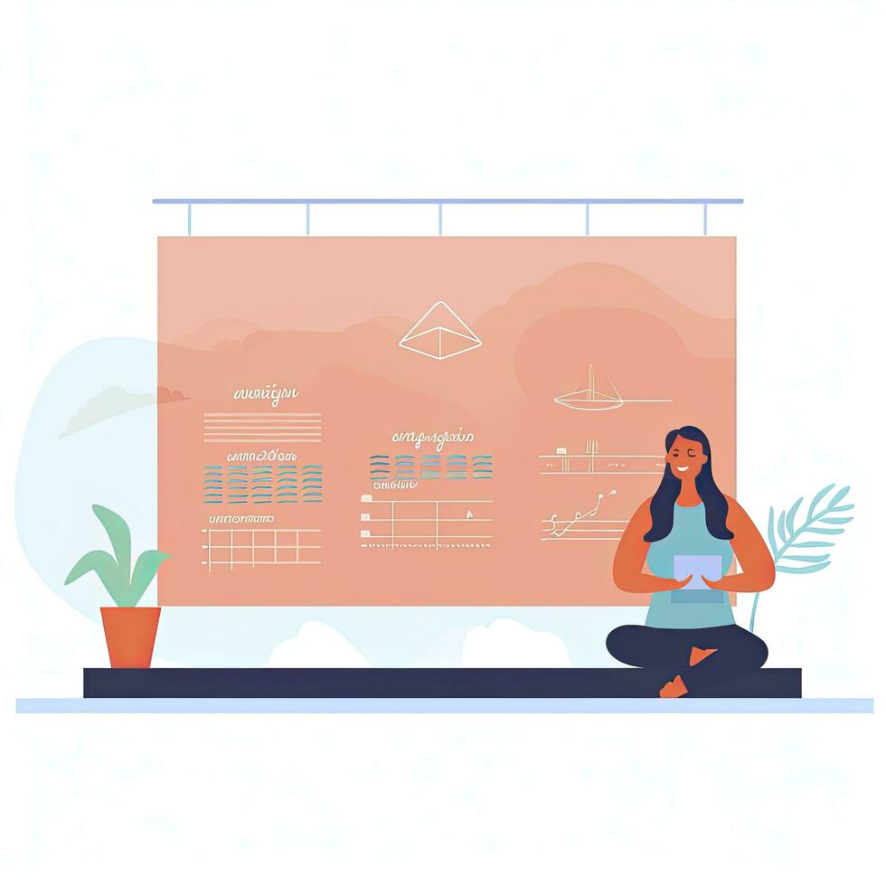 AI generated Minimalist UI illustration of a yoga instructor teaching a class in a flat illustration style on a white background photo