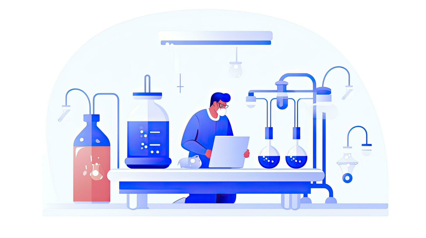 AI generated Minimalist UI illustration of a scientist conducting an experiment in a flat illustration style on a white background photo