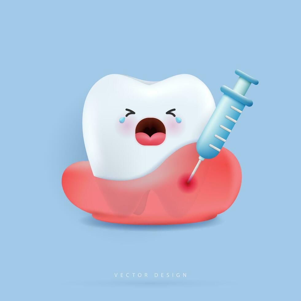 anestésico inyección en el goma para el tratamiento de el diente. dental cuidado adecuado niños odontología para médico aplicaciones, sitios web y hospital. médico vector ilustración. vector diseño