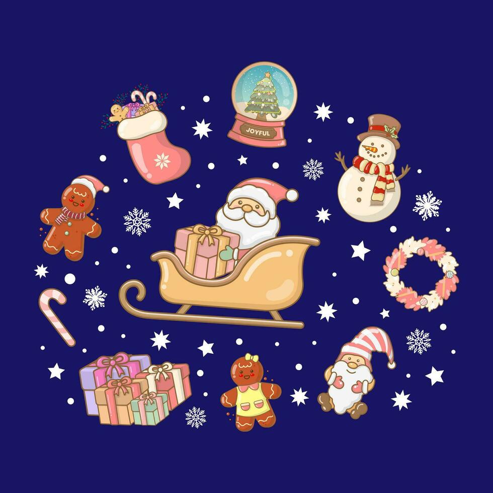 vector Papa Noel Navidad elemento colección en plano diseño Papa Noel claus regalo Rudolph