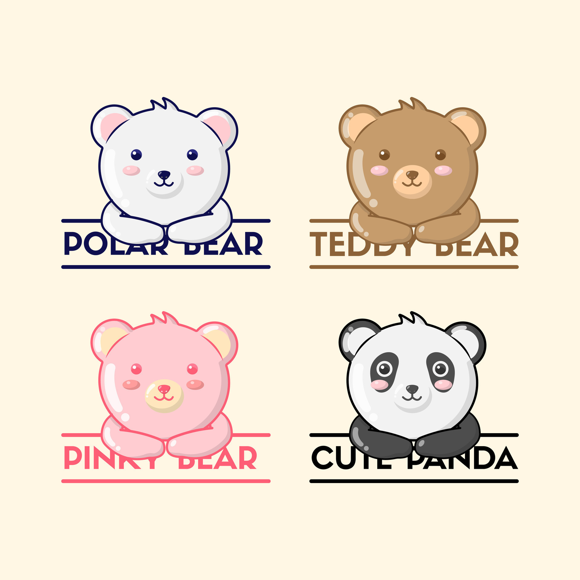 vector cute polar bear pink bear teddy bear and cute panda 35537438 ...