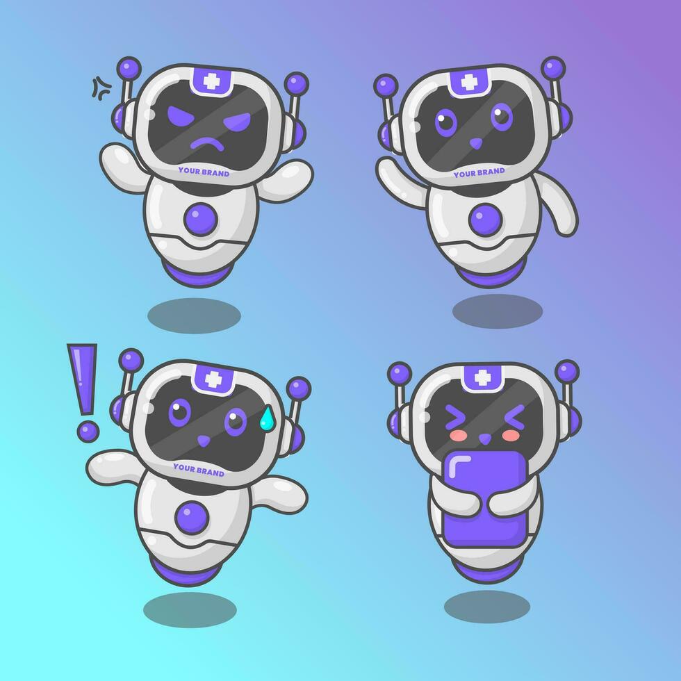 Vector set of robot mascot for brand with cute face expression