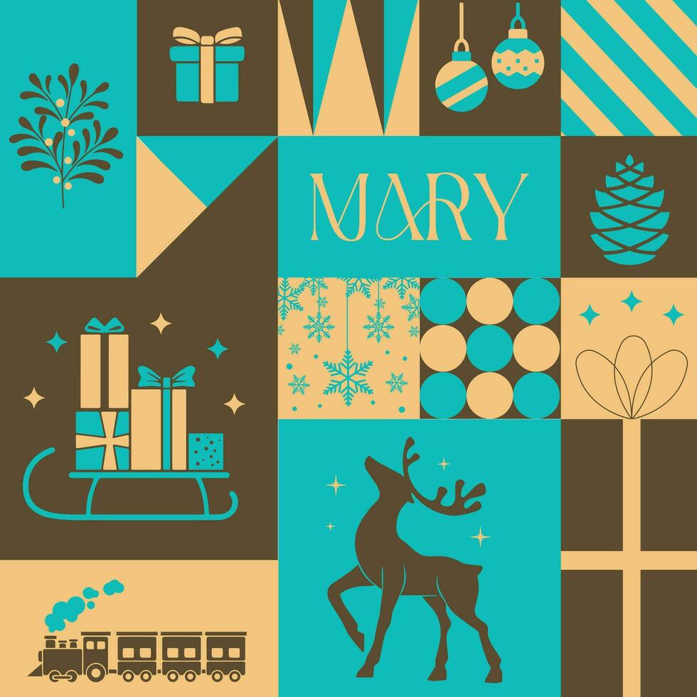 Mary Christmas seamless pattern in scandinavian style postcard with Retro clean concept design vector
