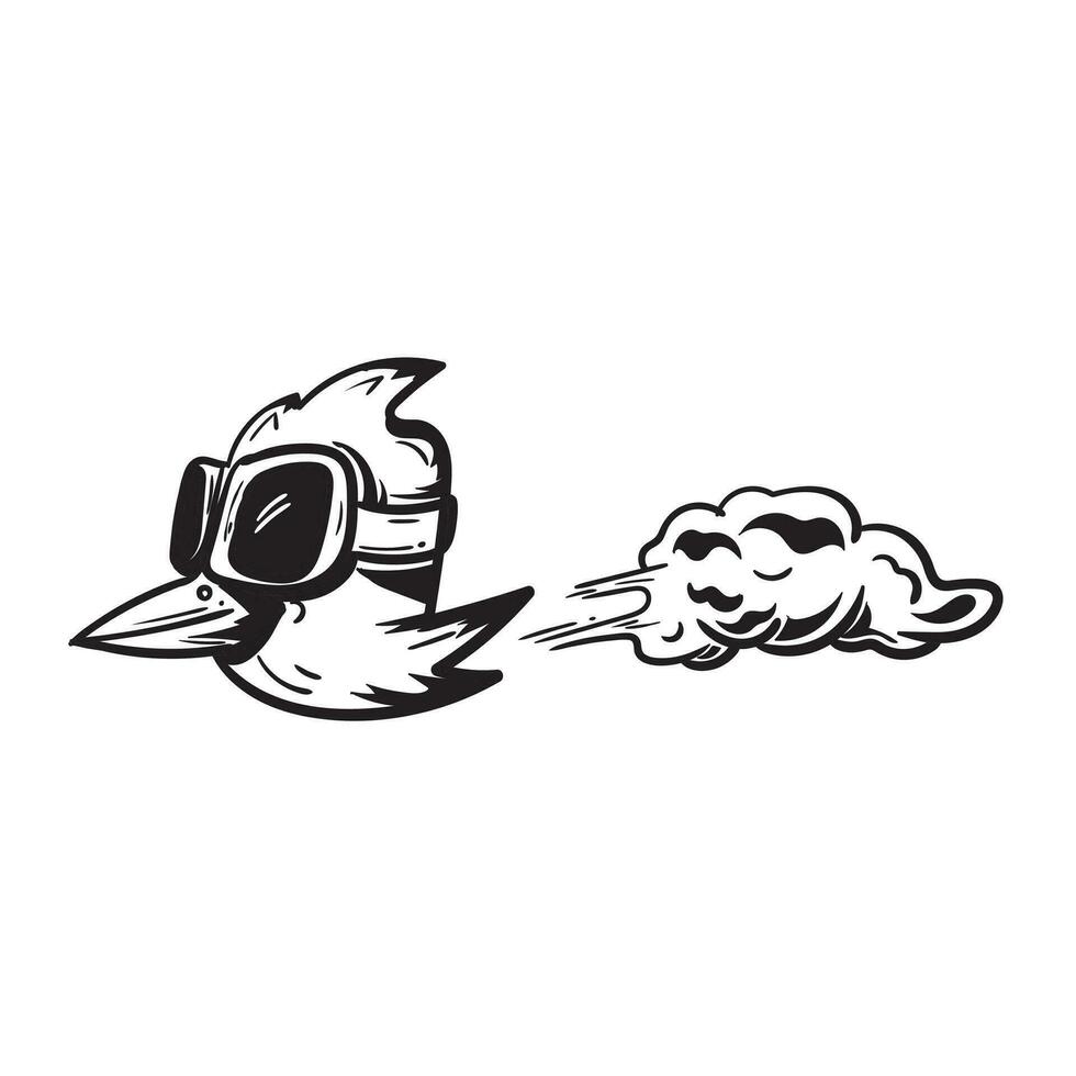 cute flying bird using goggle with smoke behind. bird racing illustration vector