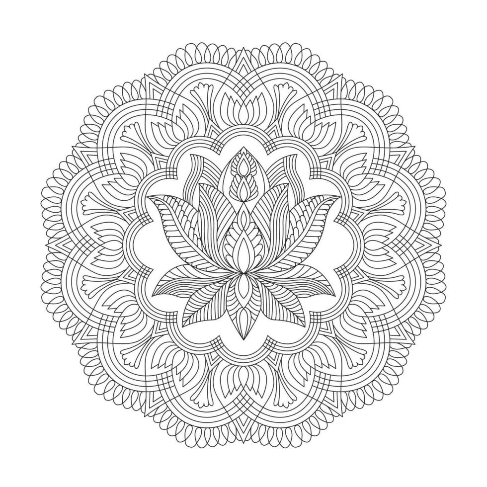 Ornamental lotus mandala coloring book page for kdp book interior vector