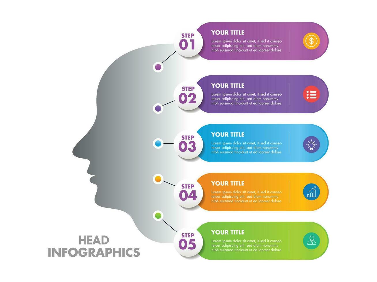 Head infographic template elegant silhouette horizontal tabs vector