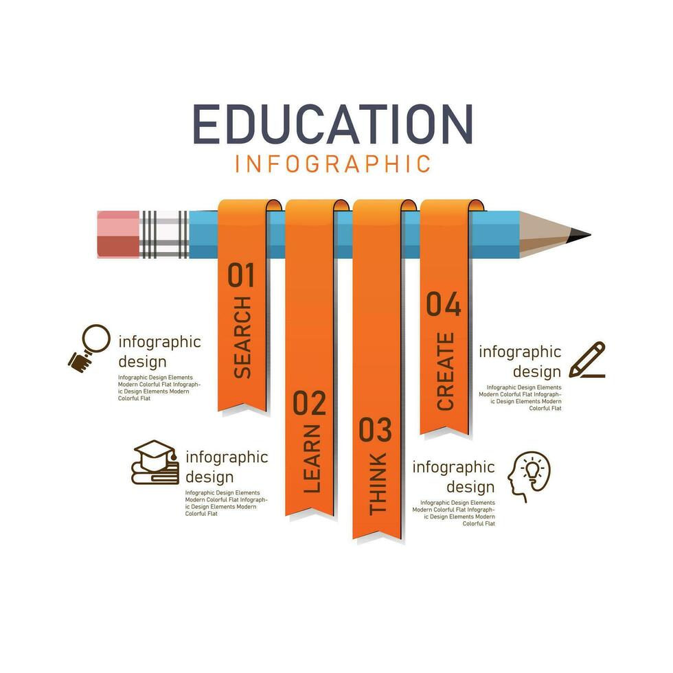 Education infographic template elegant pencil ribbon vector