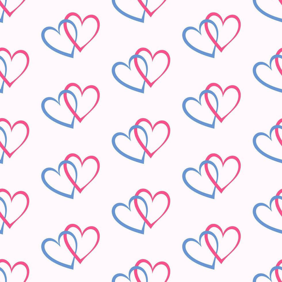 Seamless pattern of hand drawn intertwine hearts. Design for Valentines Day, mothers day celebration, greeting card, home, baby shower, nursery decor, scrapbooking, paper craft textile, print. vector