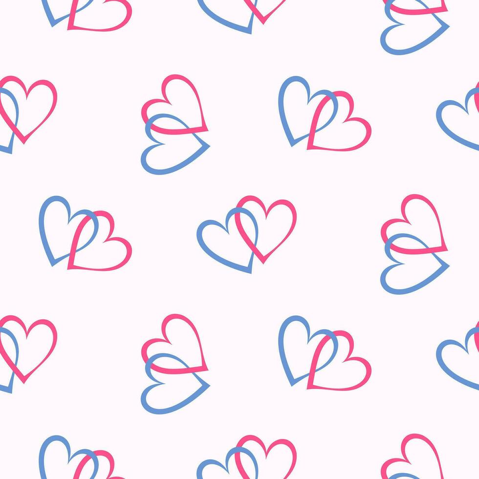 Seamless pattern of hand drawn intertwine hearts. Design for Valentines Day, mothers day celebration, greeting card, home, baby shower, nursery decor, scrapbooking, paper craft textile, print. vector