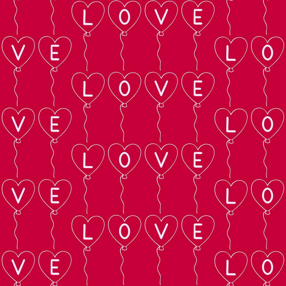 Seamless pattern of hand drawn hand drawn heart balloons and love letters. Romantic love design for love, Valentines day, mothers day, wedding celebration, greeting card, invitations, scrapbooking. vector
