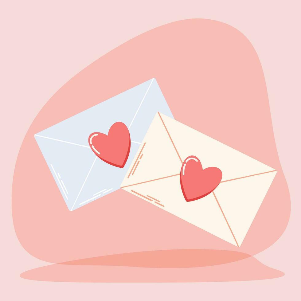 Clip art of hand drawn love letters with heart seal on isolated background. Romantic design for Valentines day, mothers day, wedding celebration, greeting card, paper crafts, home and nursery decor. vector