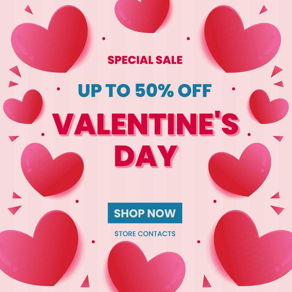 Valentine's Day special sale social media post template design, with vector hearts