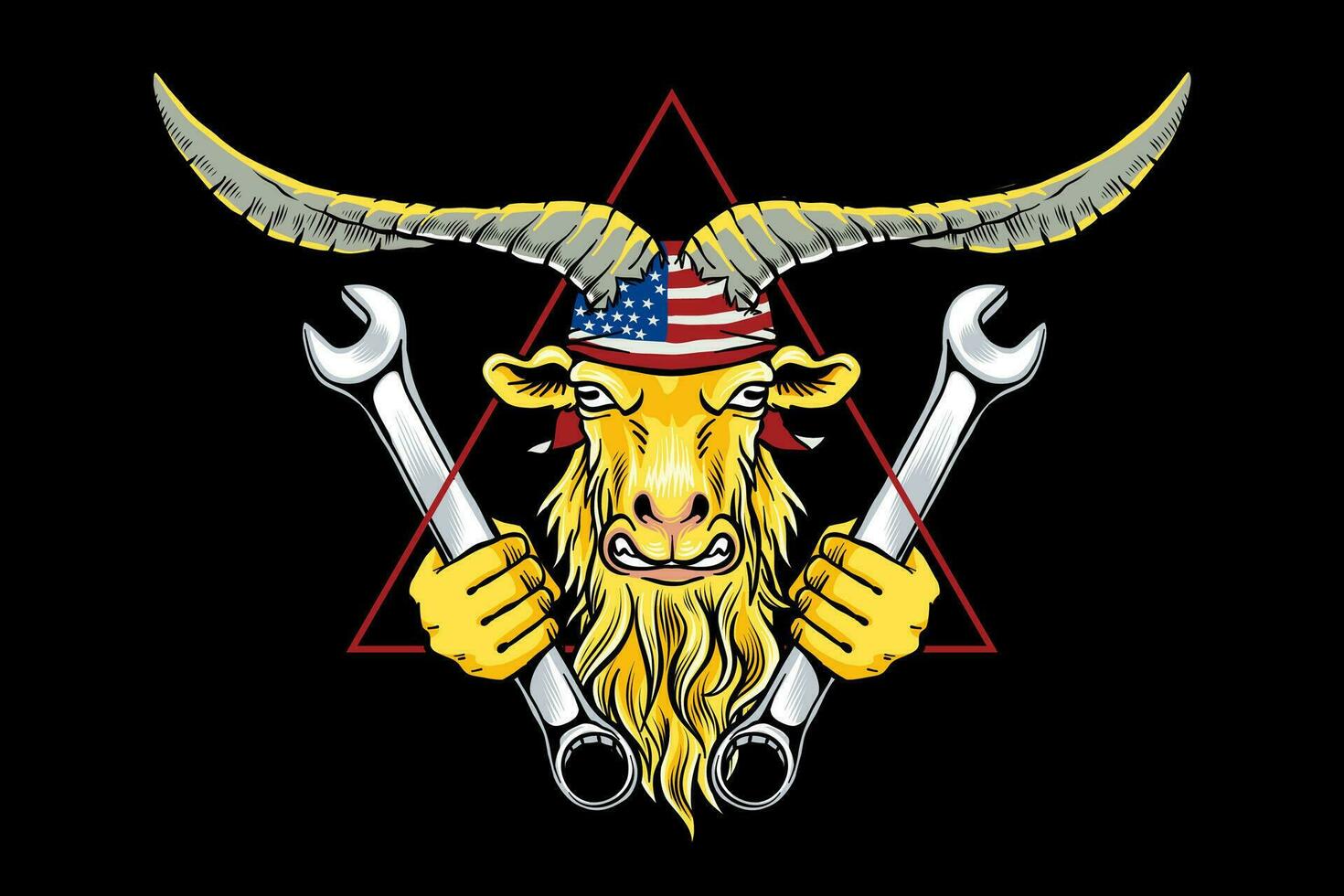 vector illustration of a yellow goat carrying a wrench