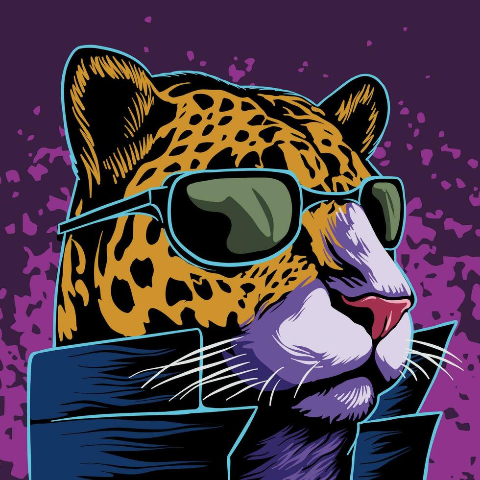 Vector illustration of a leopard head wearing glasses and a jacket