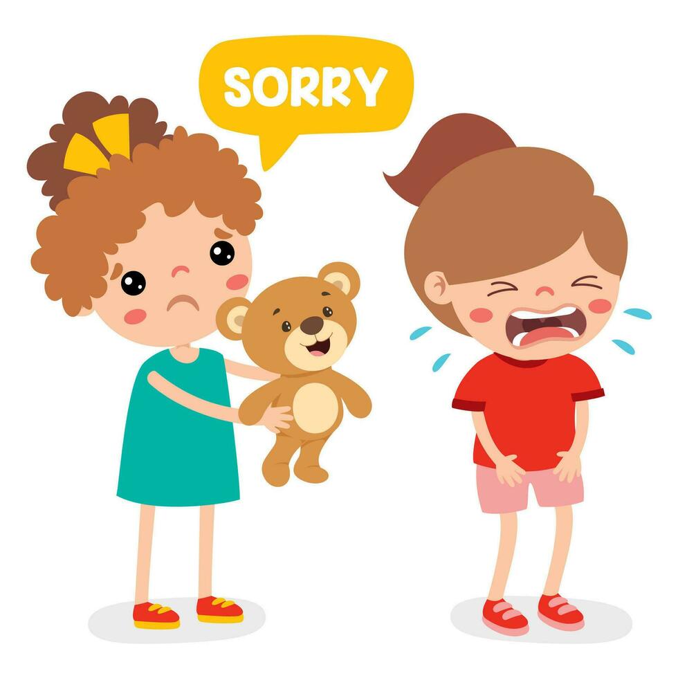 Cartoon Little Kid Saying Sorry vector