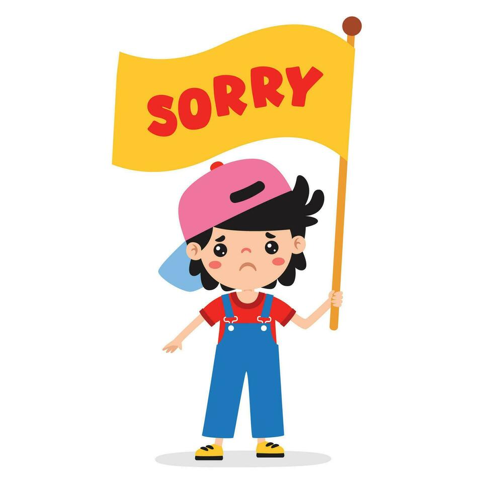 Cartoon Little Kid Saying Sorry vector