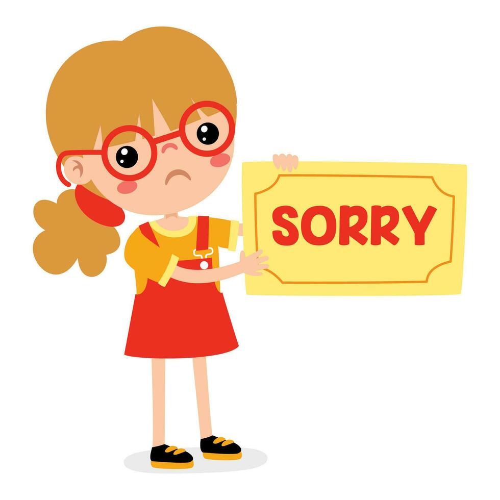 Cartoon Little Kid Saying Sorry vector