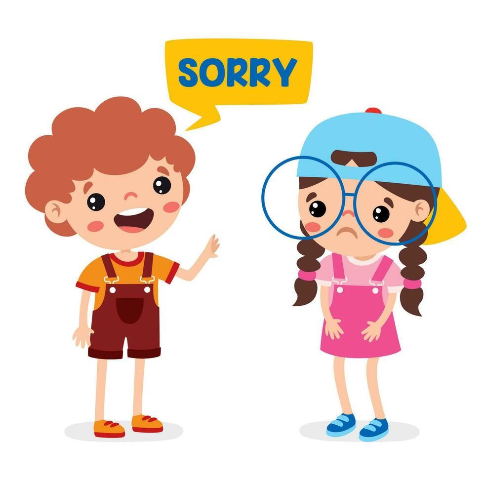 Cartoon Little Kid Saying Sorry vector