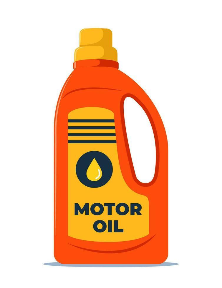 Car motor oil in plastic canister isolated on white background. Engine liquid bottle. Vector illustration.