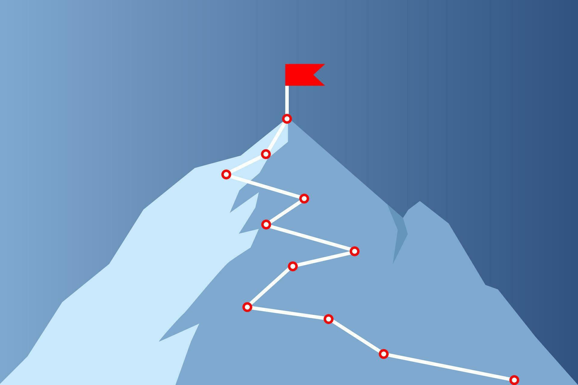 Mountain climbing route to peak. Concept illustration of career, top