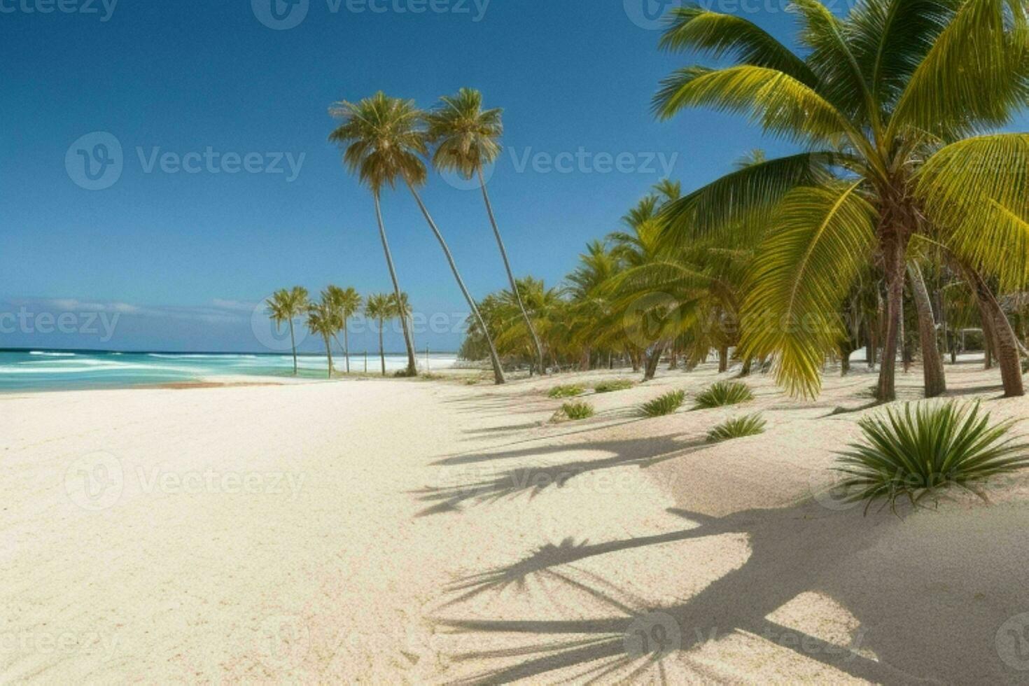 ai generado palma frondas en arenoso playa. Pro foto